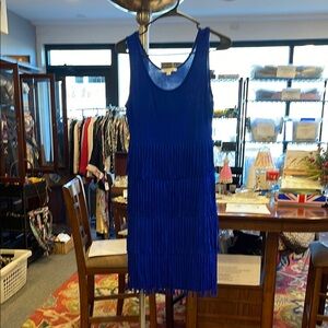 SPENSE Cobalt Blue Sleeveless Midi Dress | Size 8 | Boho Flowy Western Fringe